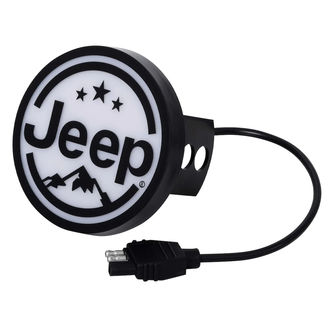 002315R01 – PLASTICOLOR Trailer Hitch Cover, Fits 1-1/4 And 2 Inch Receivers Jeep Logo Black/ Silver Metal With Light...